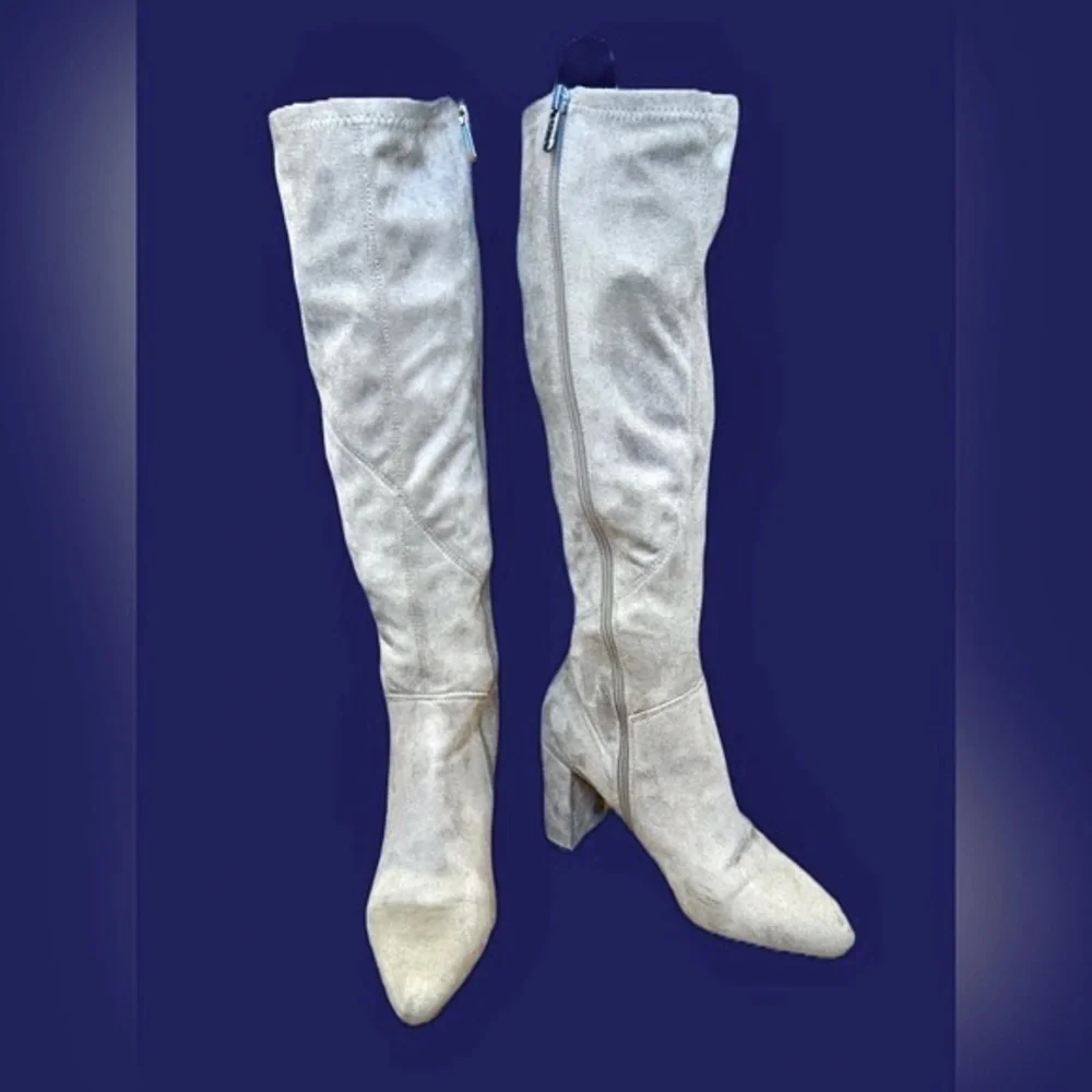 Franco Sarto Gray Faux Suede Flavia Over the Knee Boots w/ Chunky 3” Heel 7 1/2M